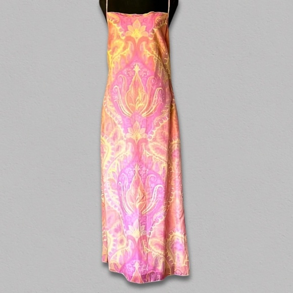 Cerruti 1881 Maxi Dress Paisley Print Slim Spaghetti Strap Back Zip Pastel 2/4 - Picture 9 of 10